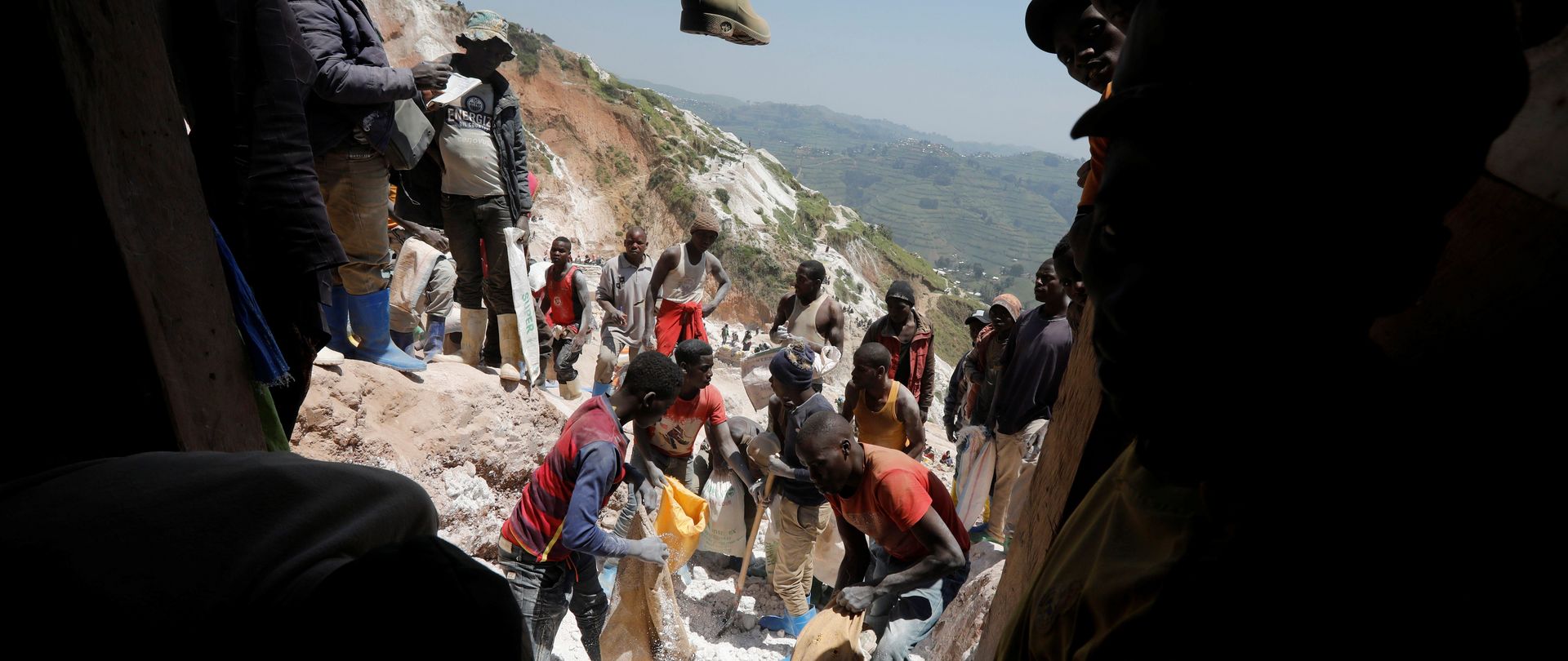 Congo, 2019: Miners work at the entrance to a shaft at the Société Minière de Bisunzu (SMB) coltan mine near the town of Rubaya in the east of the country.