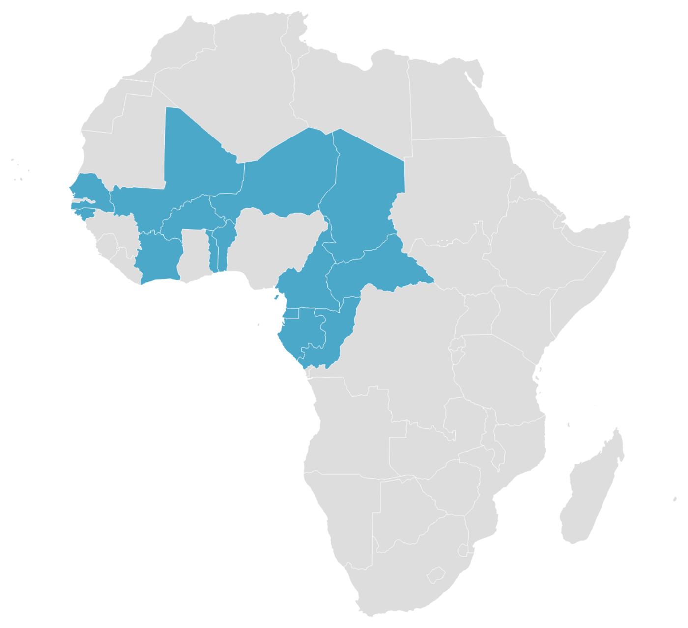 Staaten der Franc-CFA-Zone in West- und Zentralafrika. 