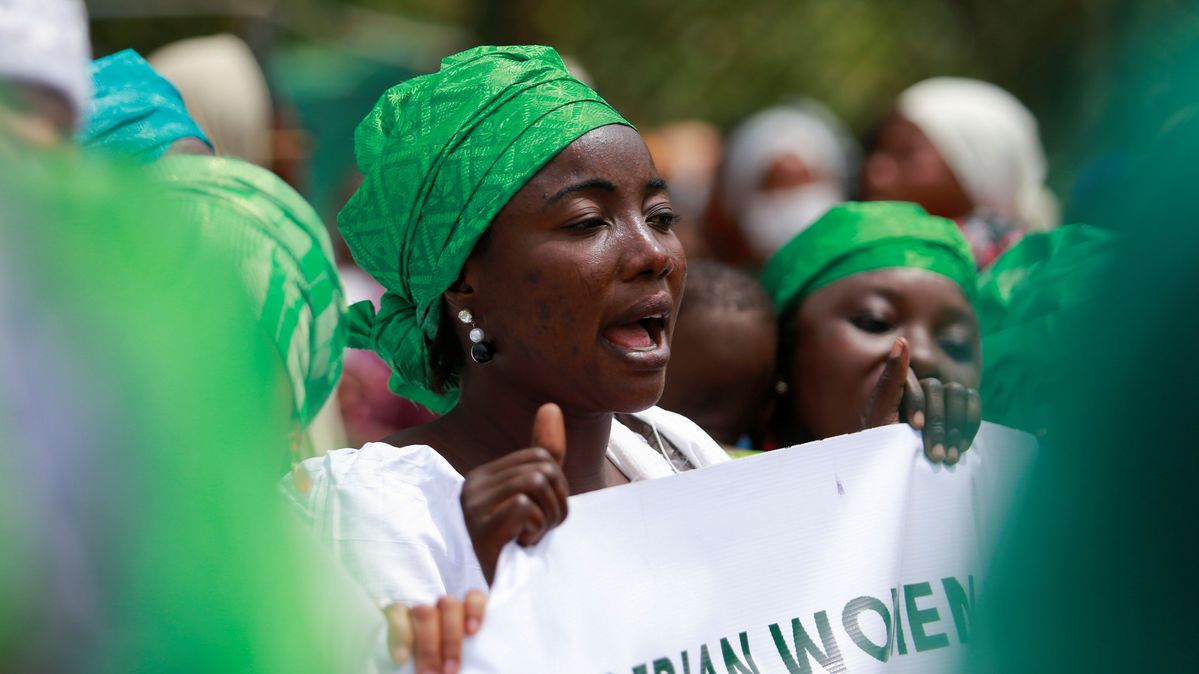 Abuja, March 8, 2022: A woman marches to protest against legislative bias against women on International Women
